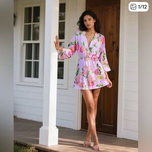 Betsey Johnson Floral Pink/ Green Wrap Robe